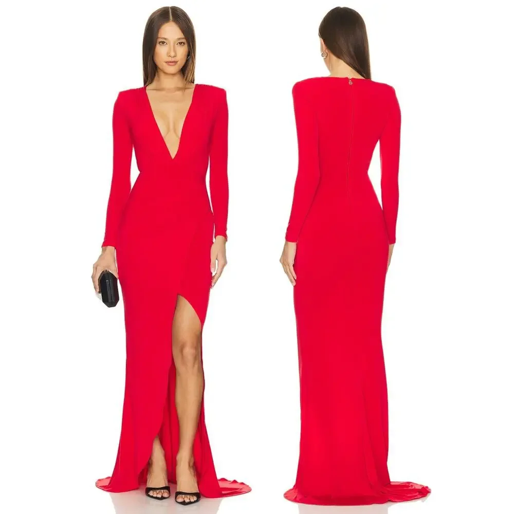 Nookie Farrah Gown Jersey Ruched Long Sleeve Party Formal Evening Prom Holiday S